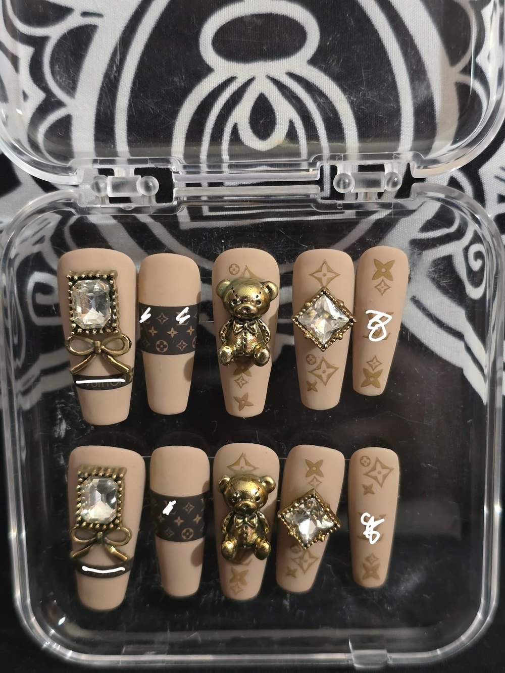Luxury Nude Matte Press-On Nails with Gold Accent Charms